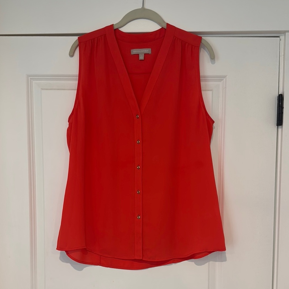 Coral Sleeveless Button-Down Top